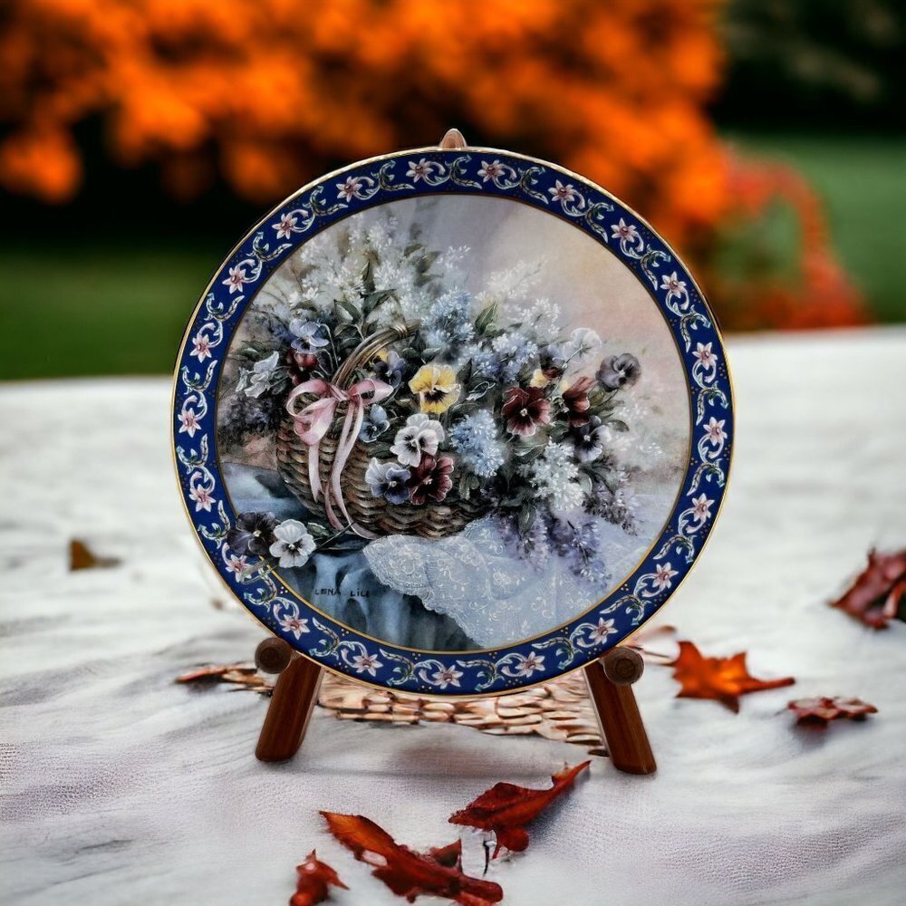 1992 Pansies by Lena Liu Basket Bouquet's Collector Plates
